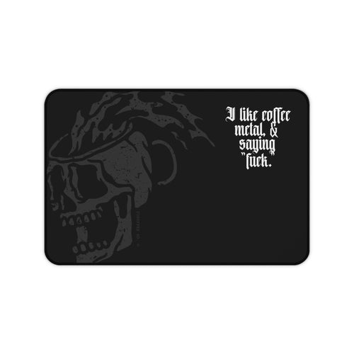 FuCoffee Co. gothic skull desk mat 12×18 — Coffee, Metal & Saying Fuck