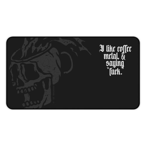 FuCoffee Co. gothic skull desk mat 12×22 — Coffee, Metal & Saying Fuck