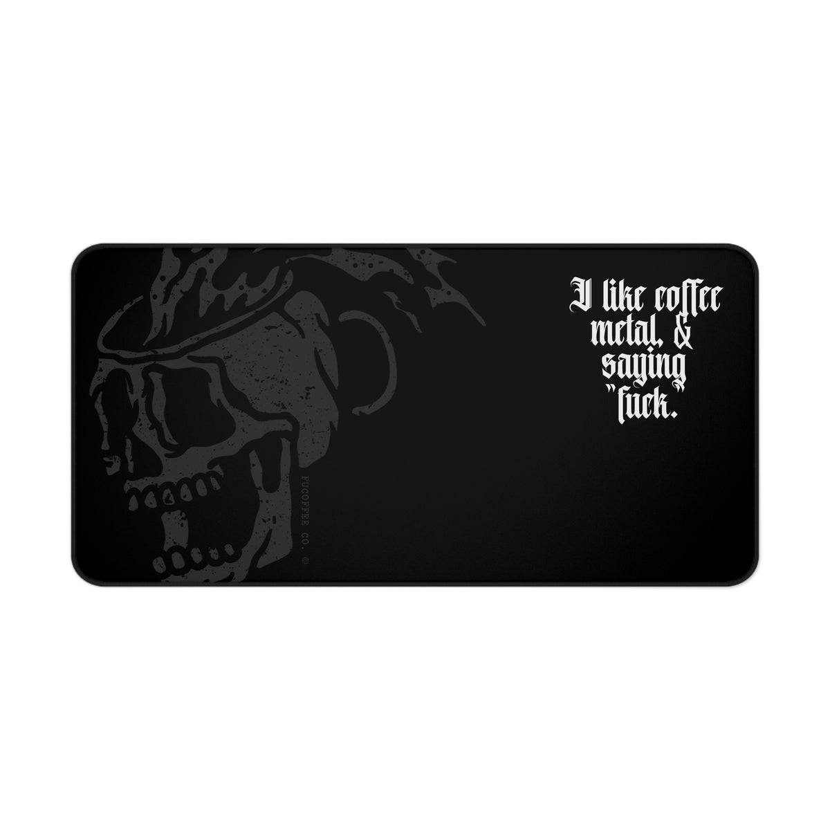 FuCoffee Co. gothic skull desk mat 16×32 — Coffee, Metal & Saying Fuck